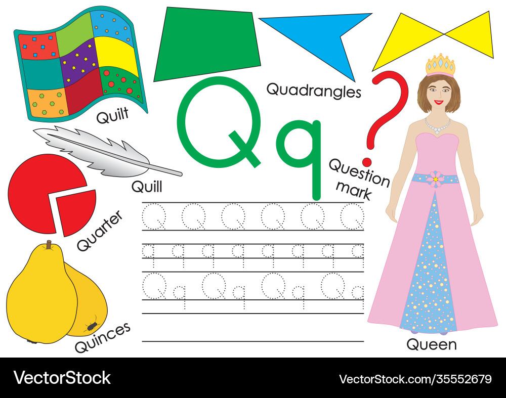 Letter q learning english alphabet writing Letter q learning english alphabet writing vector image