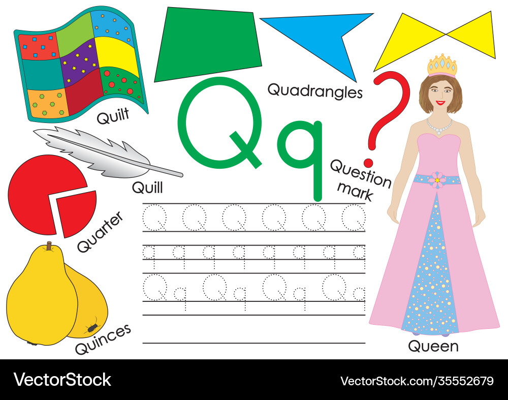 Letter q learning english alphabet writing vector image