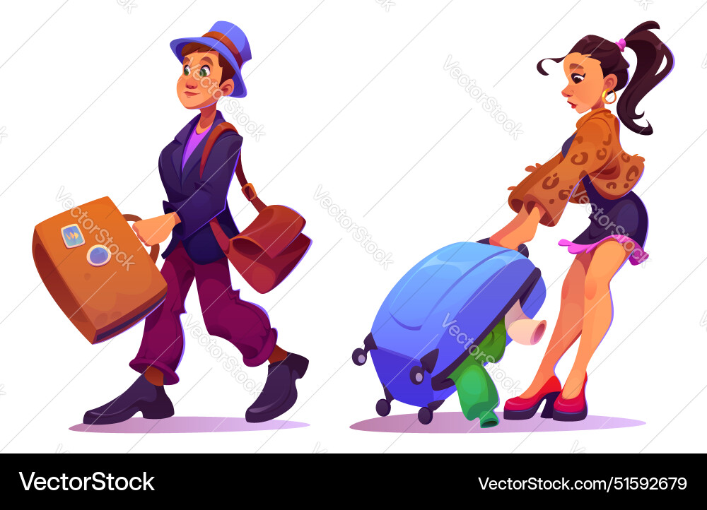 People with travel suitcase People with travel suitcase vector image