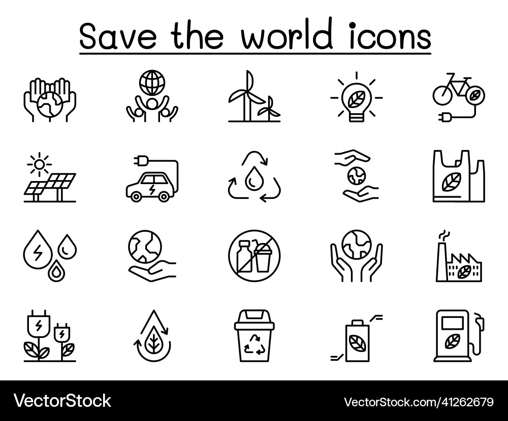 Save the world icons set in thin line style Save the world icons set in thin line style vector image