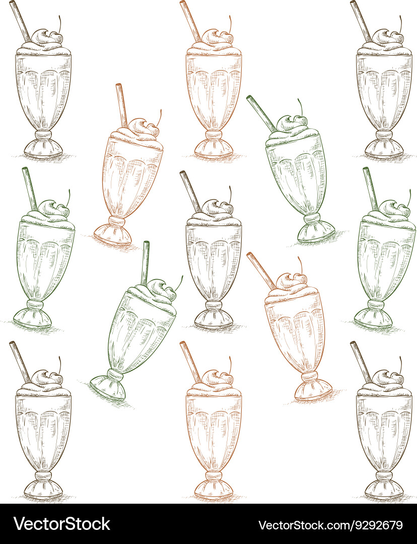 Seamless pattern cherry milkshake scetch vector image