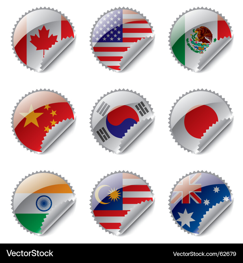 World Flags Labels Set Vector Image