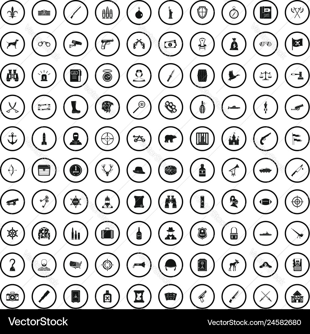 100 guns icons set simple style 100 guns icons set simple style vector image