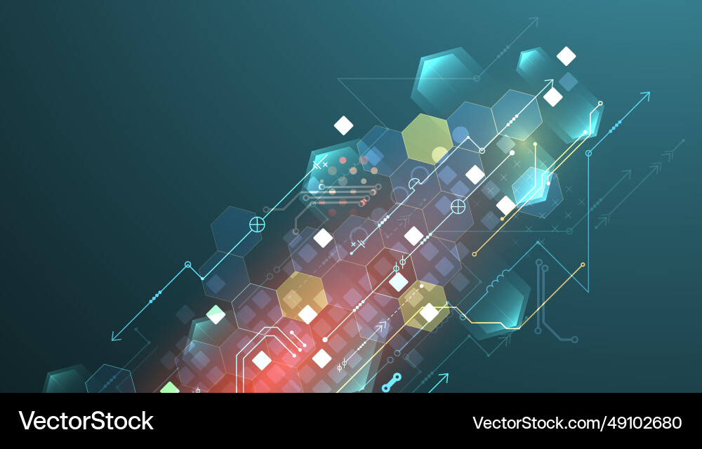 Abstract circuit board and hexagons on gradient Abstract circuit board and hexagons on gradient vector image