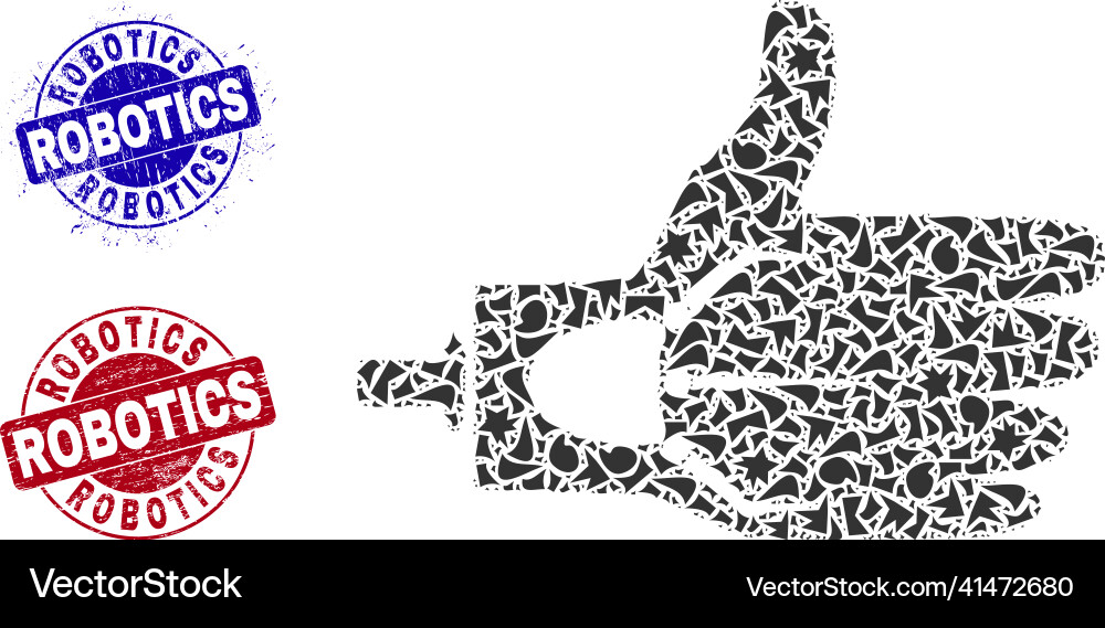 Artificial hand mosaic of debris with robotics Artificial hand mosaic of debris with robotics vector image