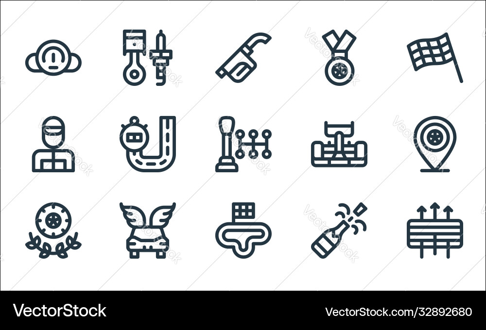 Auto racing line icons linear set quality Auto racing line icons linear set quality Vector Image