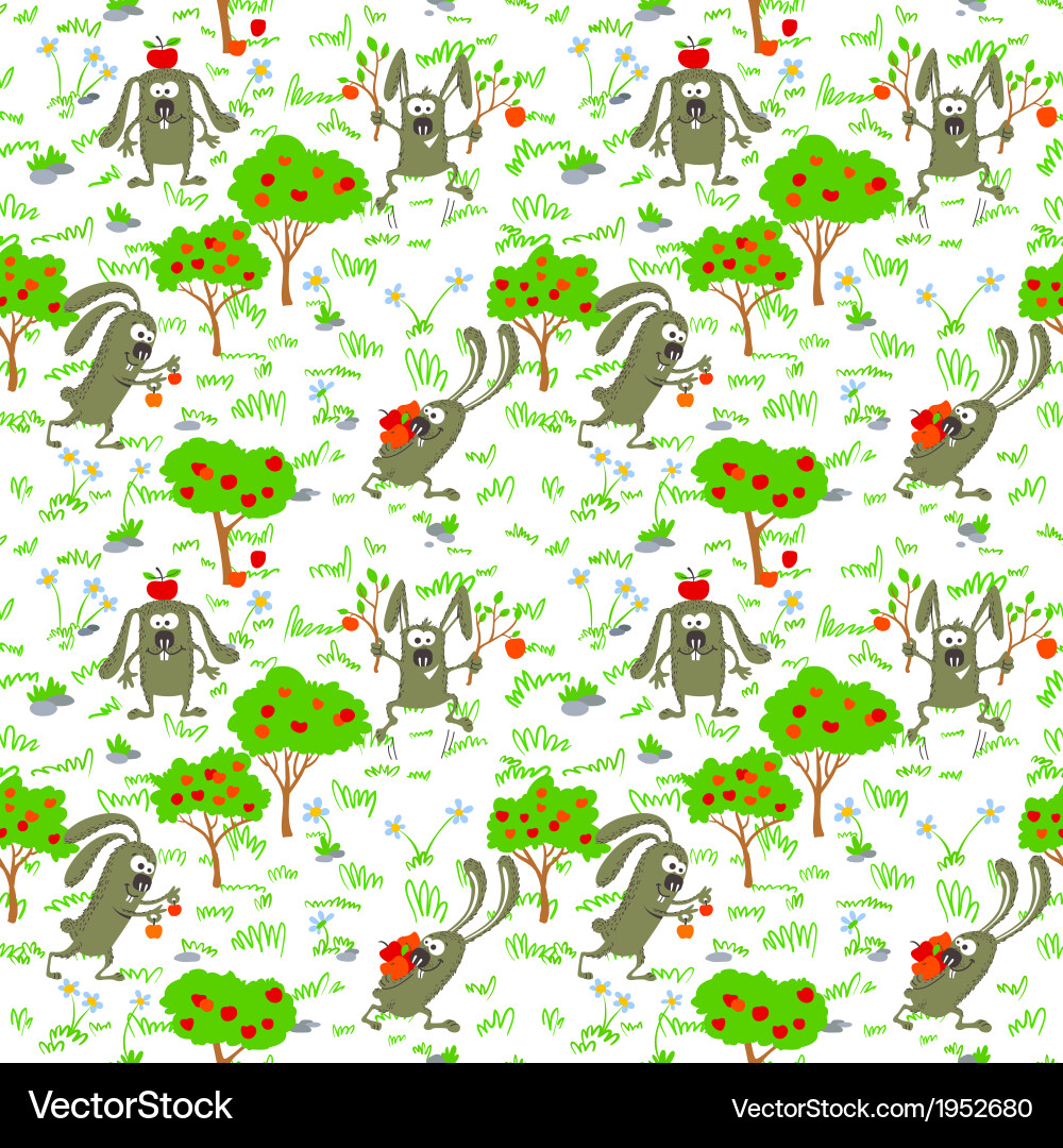 Bunnies and apples Vector Image
