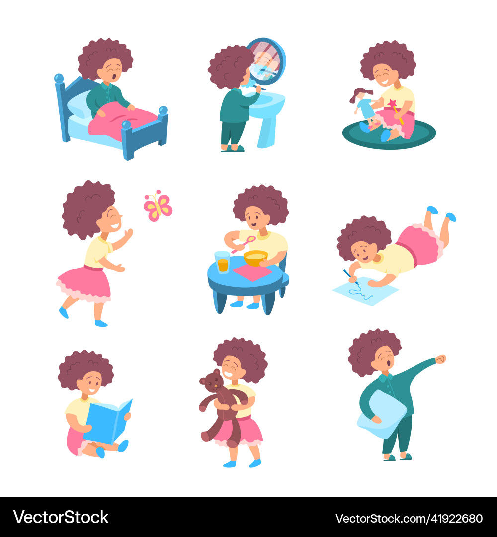 Cartoon color character girl cute little kid Cartoon color character girl cute little kid vector image
