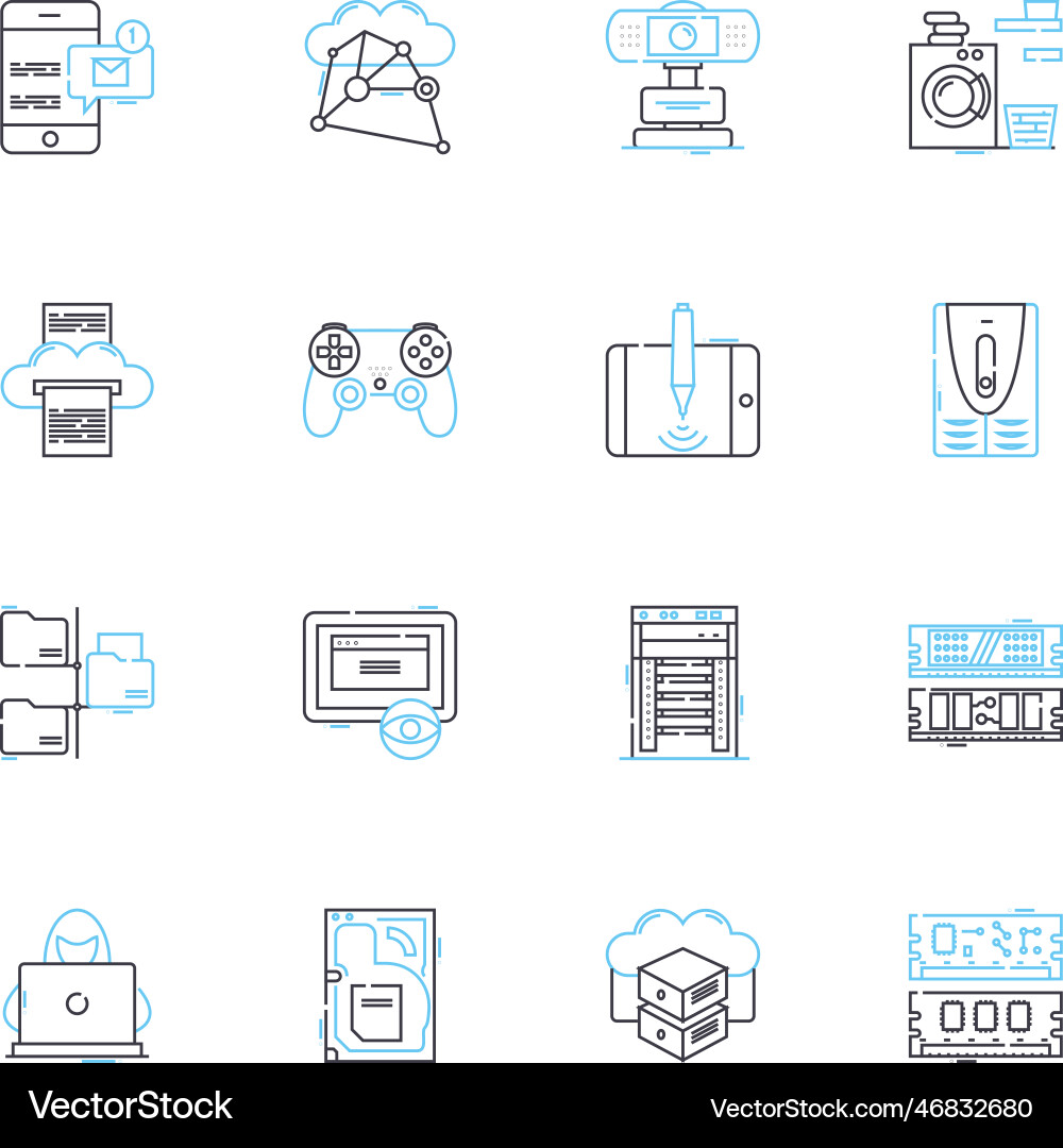 Compnts linear icons set processor motherboard Compnts linear icons set processor motherboard vector image