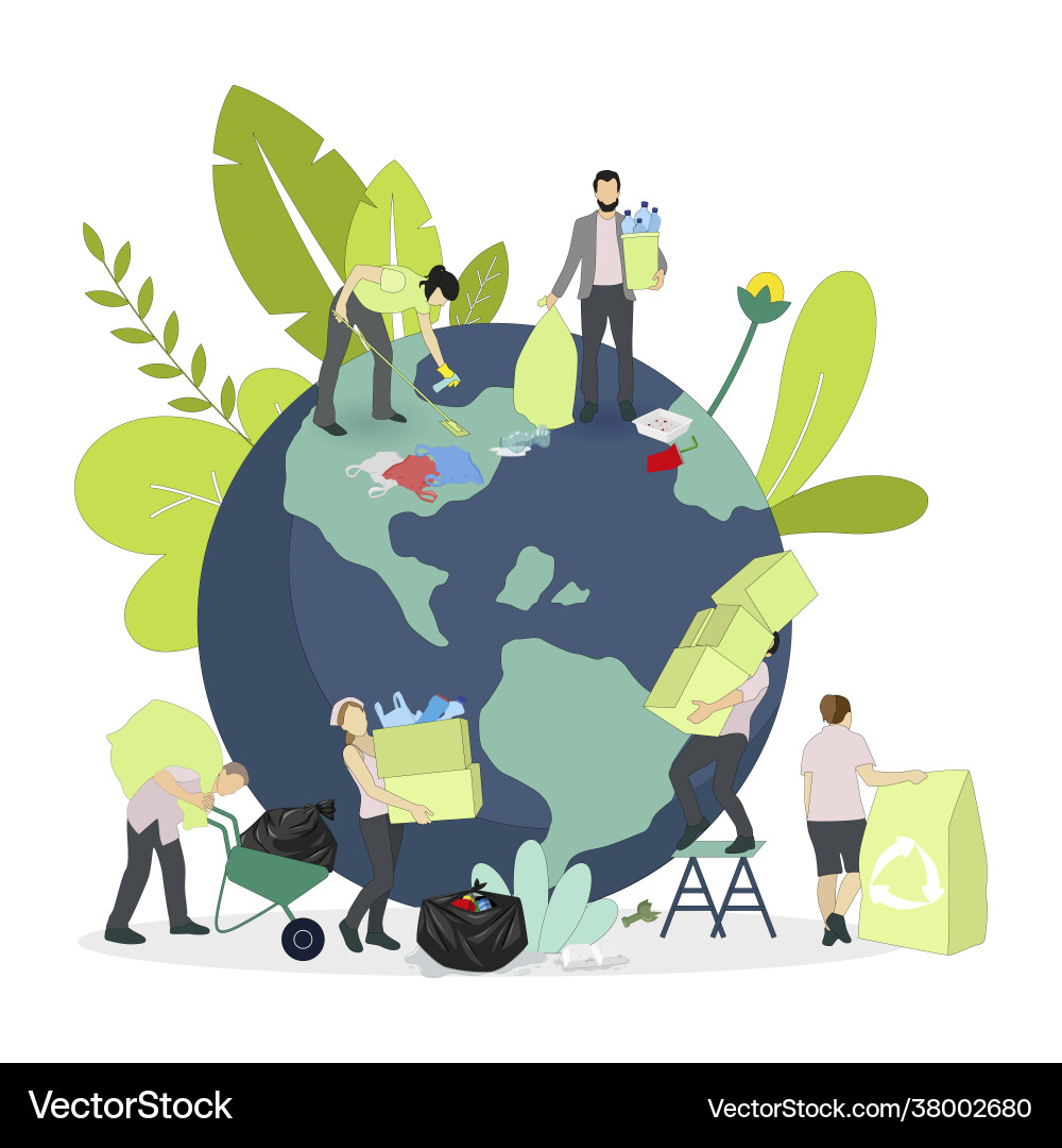 Environment day collect garbage from planet Vector Image