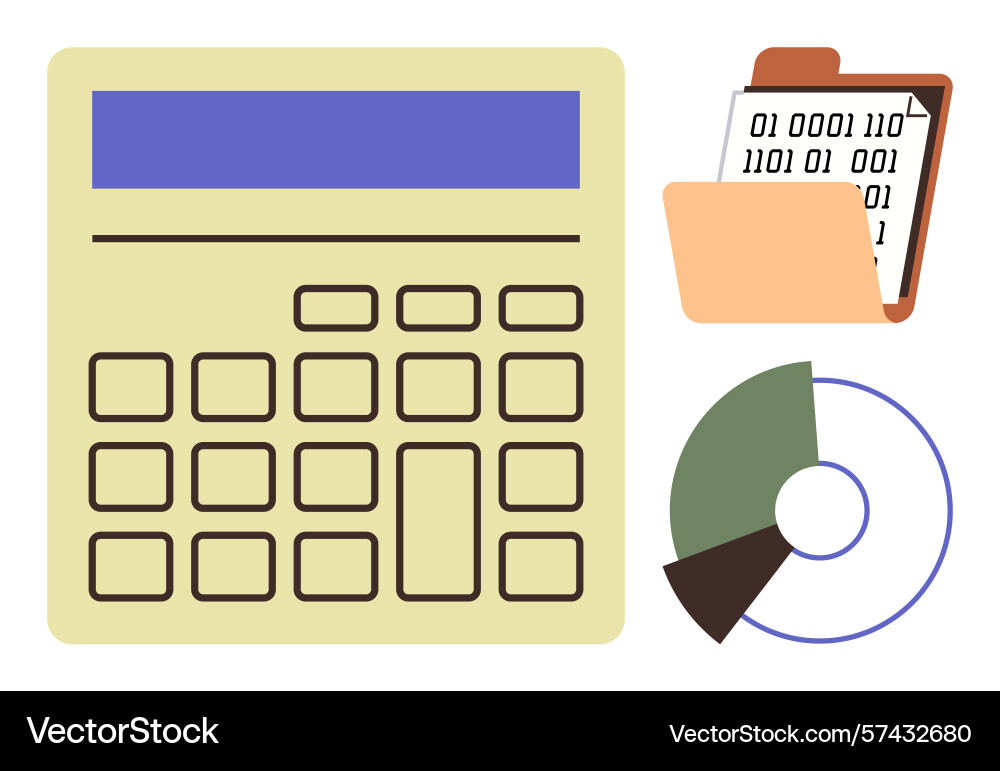 Financial calculator binary data folder and pie Financial calculator binary data folder and pie vector image