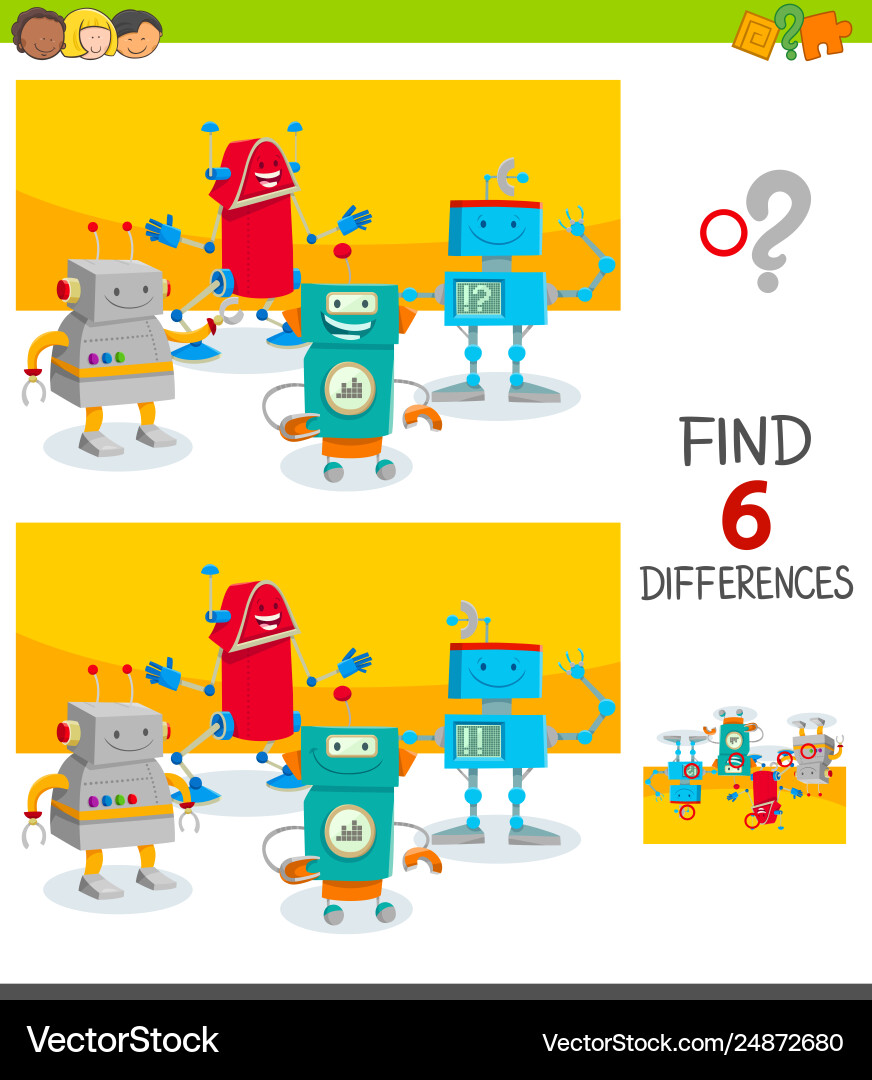 Find the Six Differences - Robot Game vector image