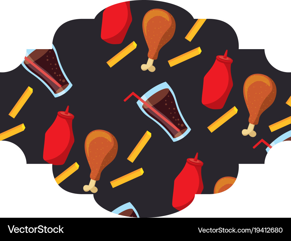 Frame with fast food pattern background Vector Image