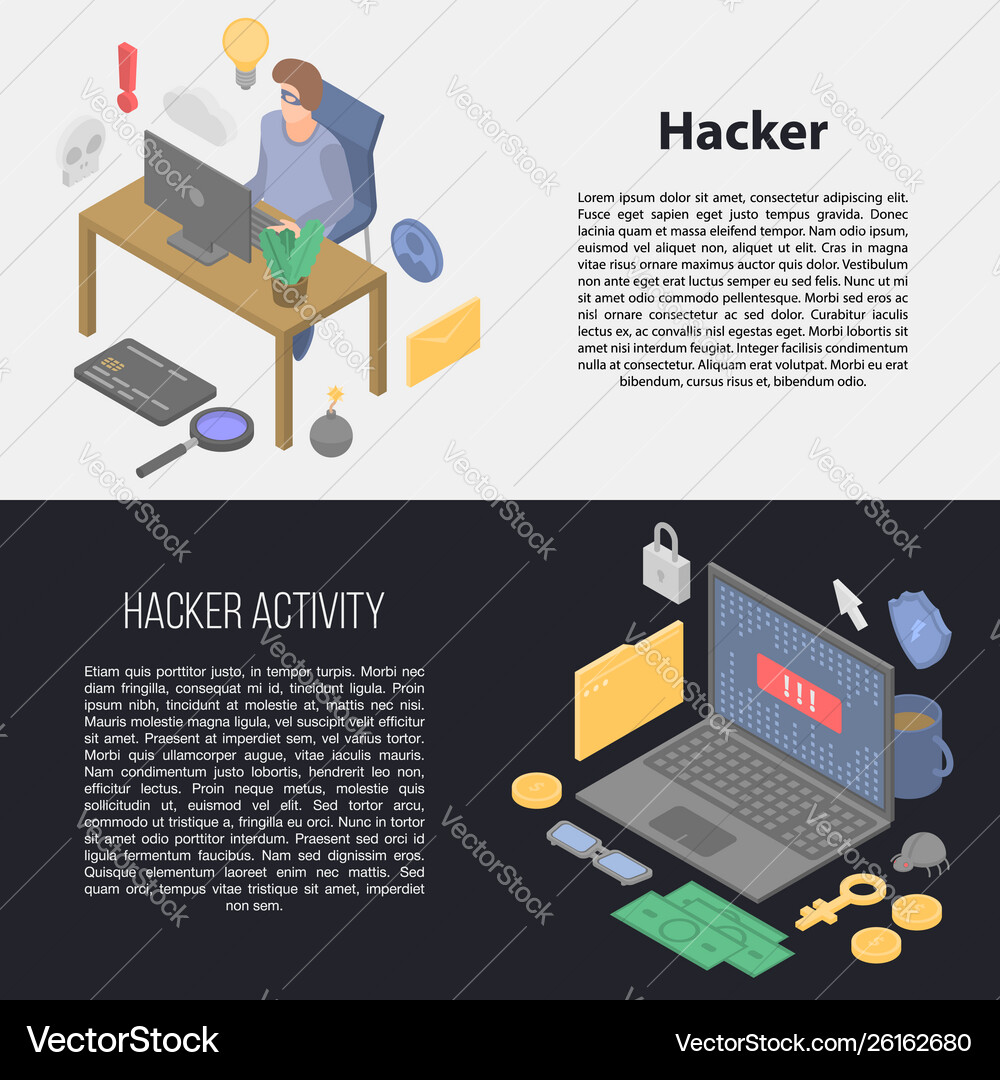 Hacker banner set isometric style Hacker banner set isometric style vector image