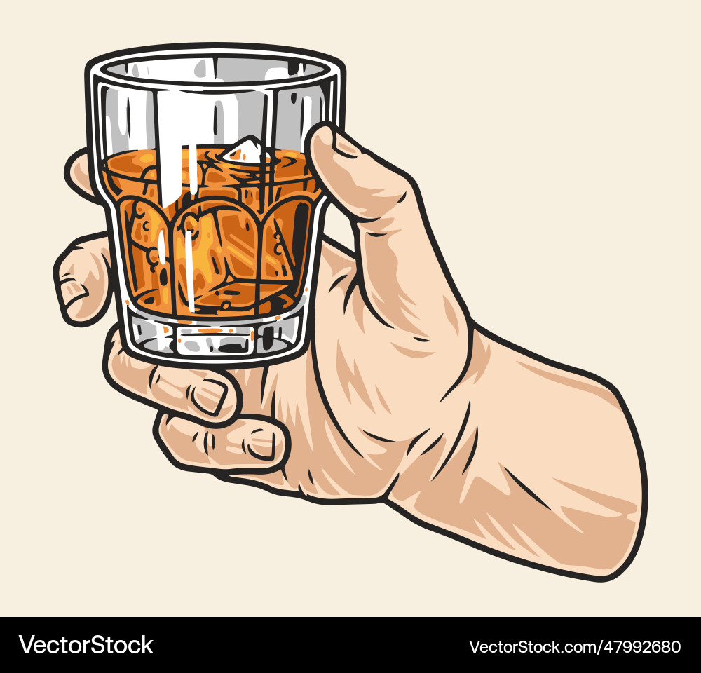 Hand with cognac colorful element Hand with cognac colorful element vector image