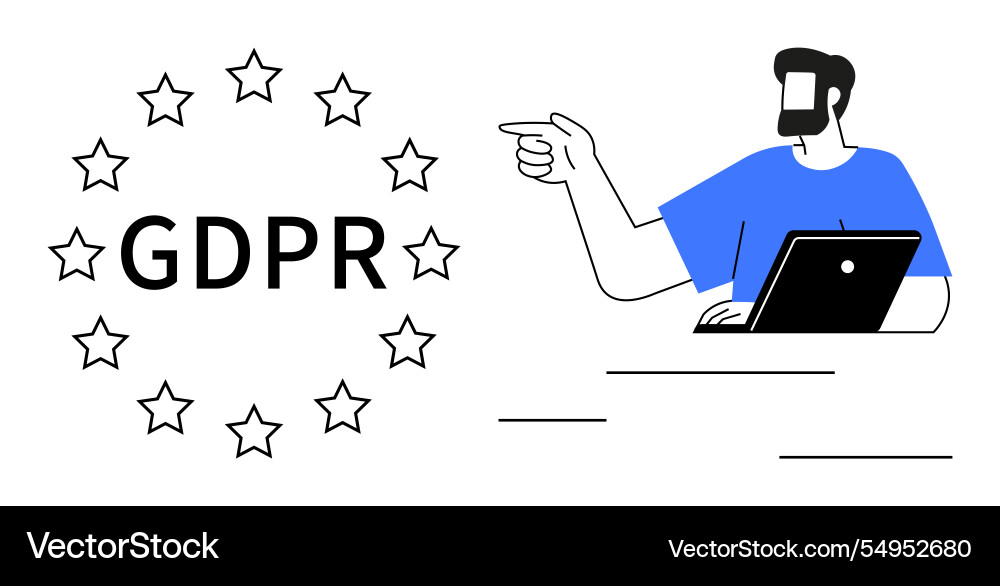Man pointing towards gdpr text surrounded by stars Vector Image