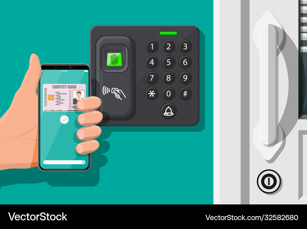 Password and fingerprint security device with hand Password and fingerprint security device with hand vector image