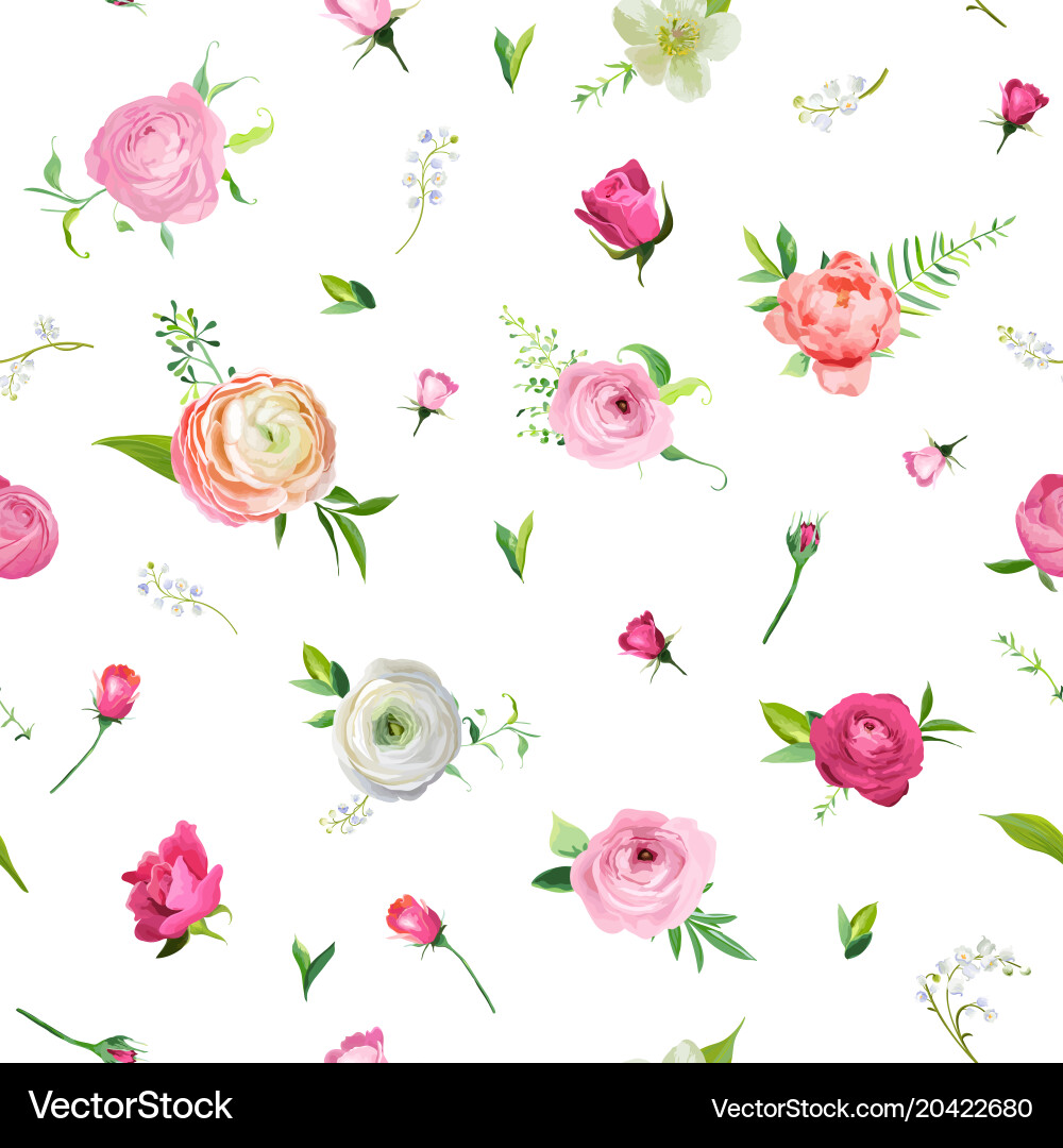 Pink Rose Floral Seamless Pattern vector image