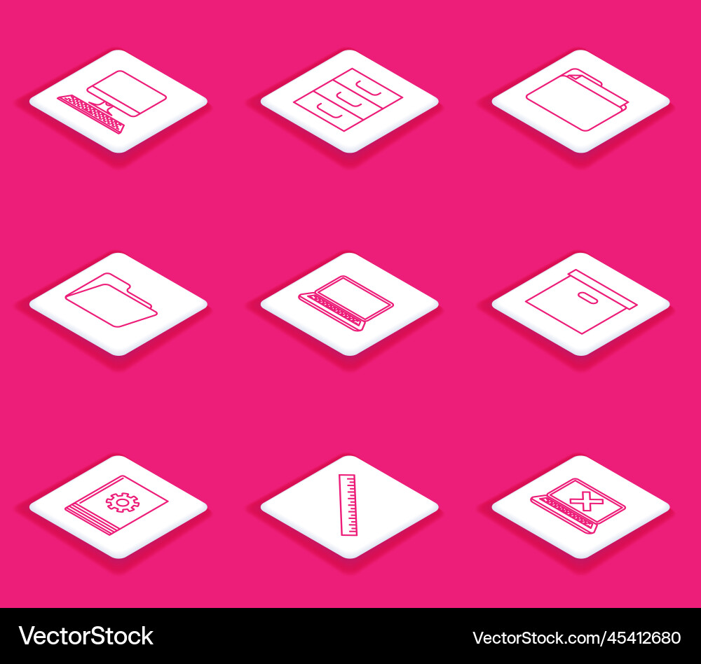 Set line computer monitor with keyboard drawer Set line computer monitor with keyboard drawer vector image