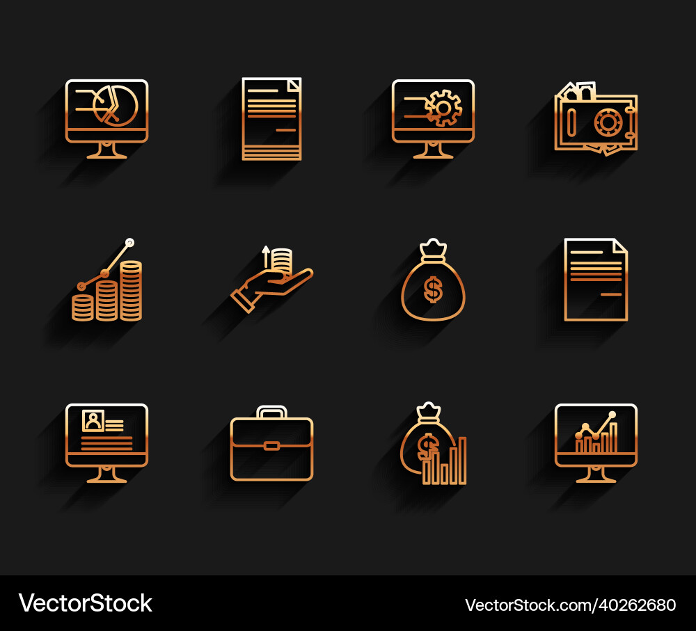 Set line computer monitor with resume briefcase Set line computer monitor with resume briefcase vector image