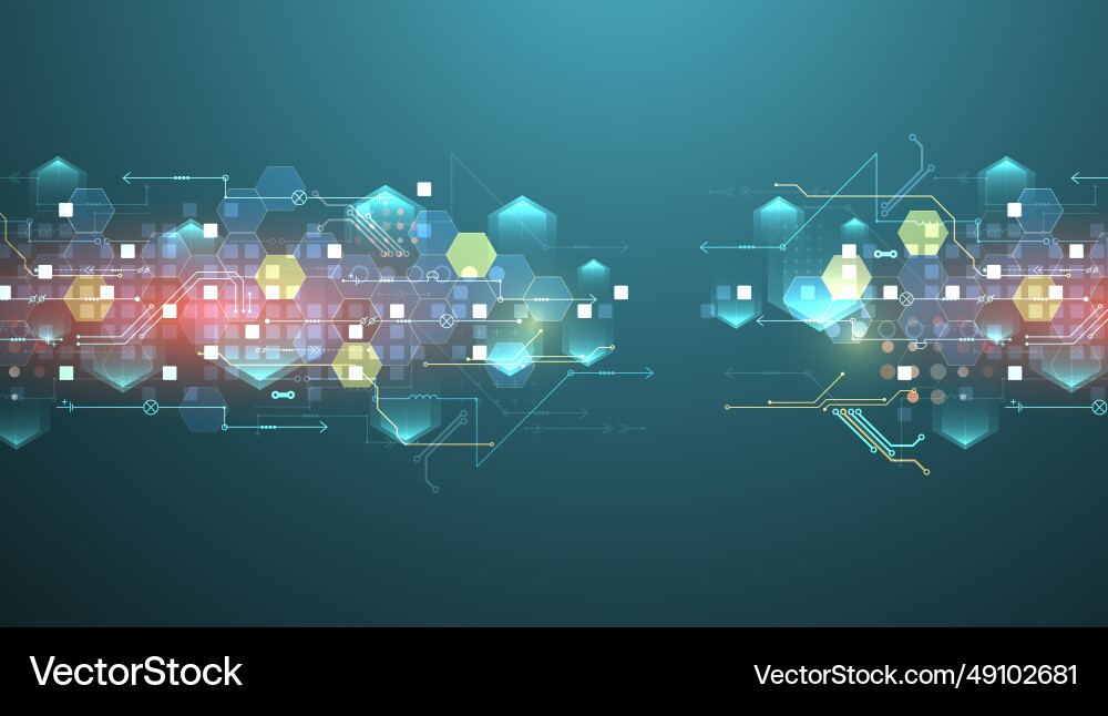 Abstract circuit board and hexagons on gradient vector image