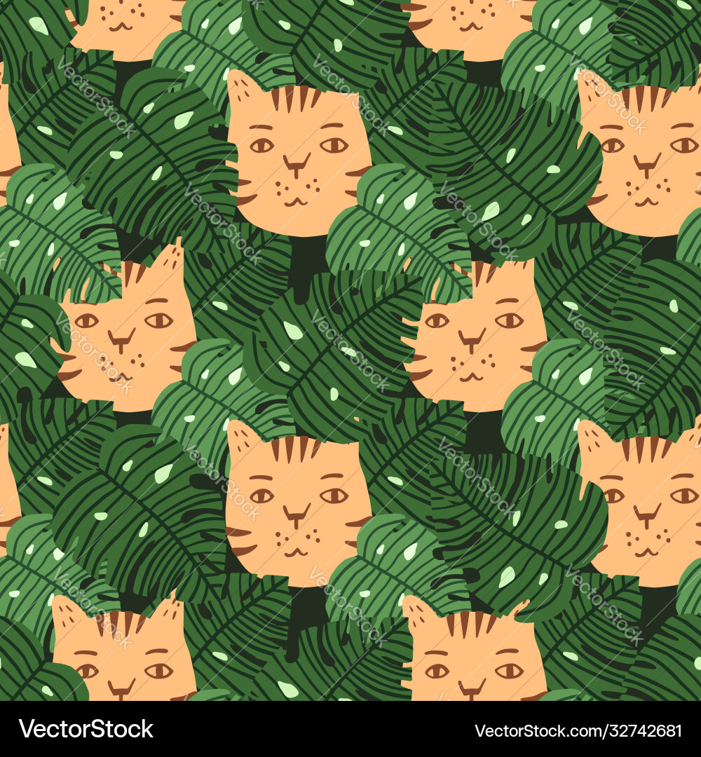 Bight seamless pattern with cat faces Bight seamless pattern with cat faces Vector Image