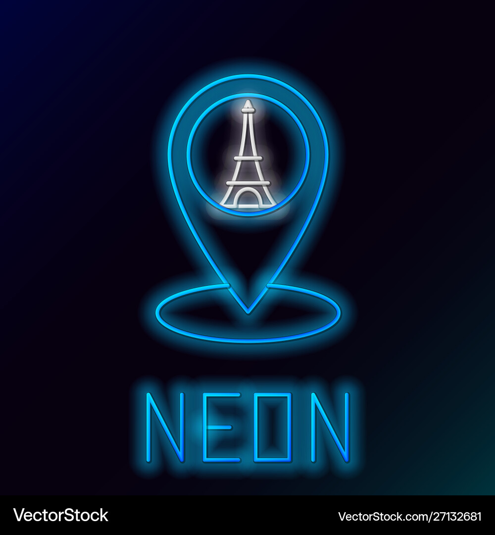 Blue glowing neon line map pointer with eiffel Blue glowing neon line map pointer with eiffel vector image