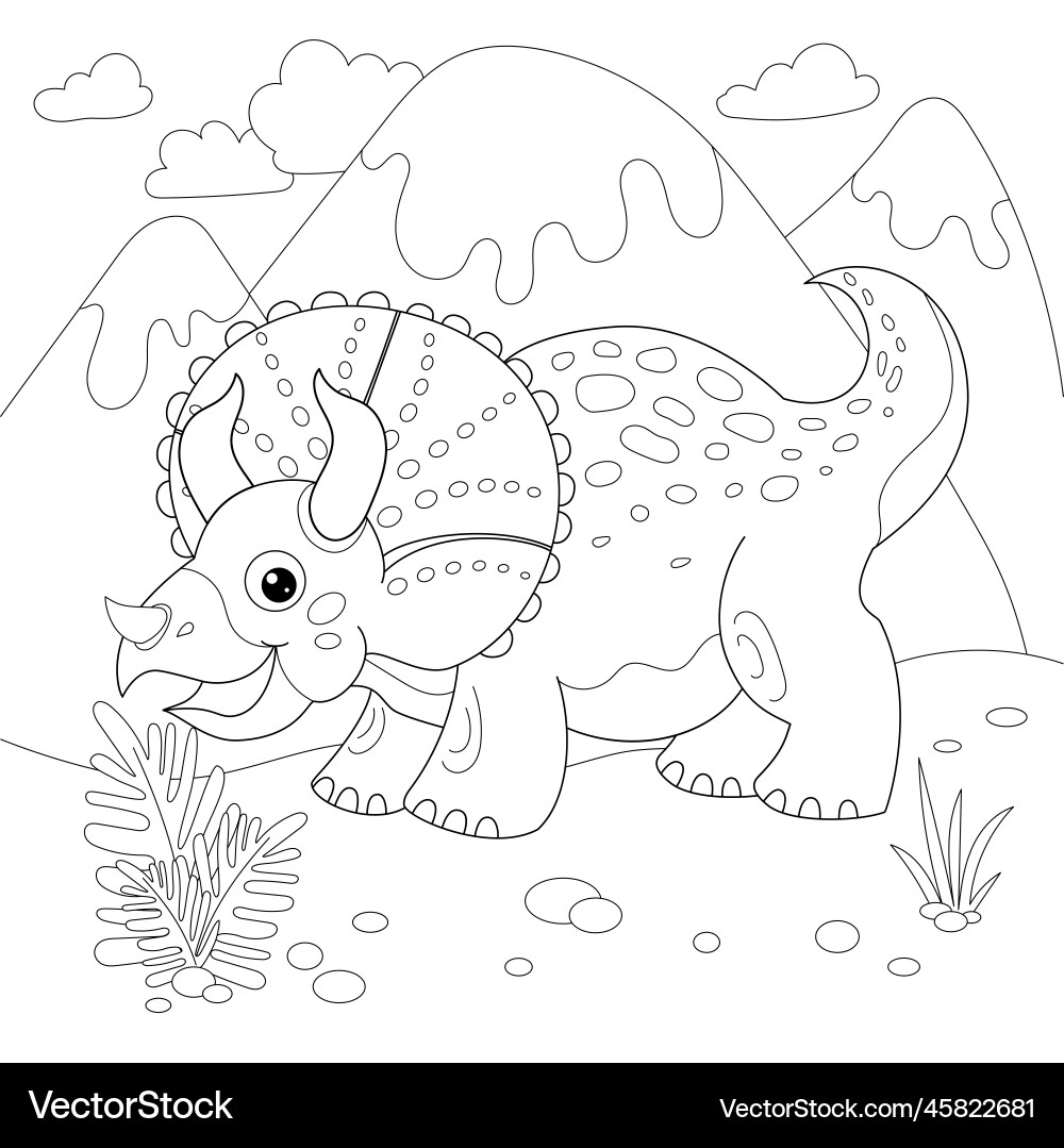 Cute Triceratops Coloring Page – Royalty-Free Vector | VectorStock, image size:1000x1079