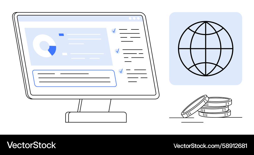 Data analytics on desktop with global connection Vector Image