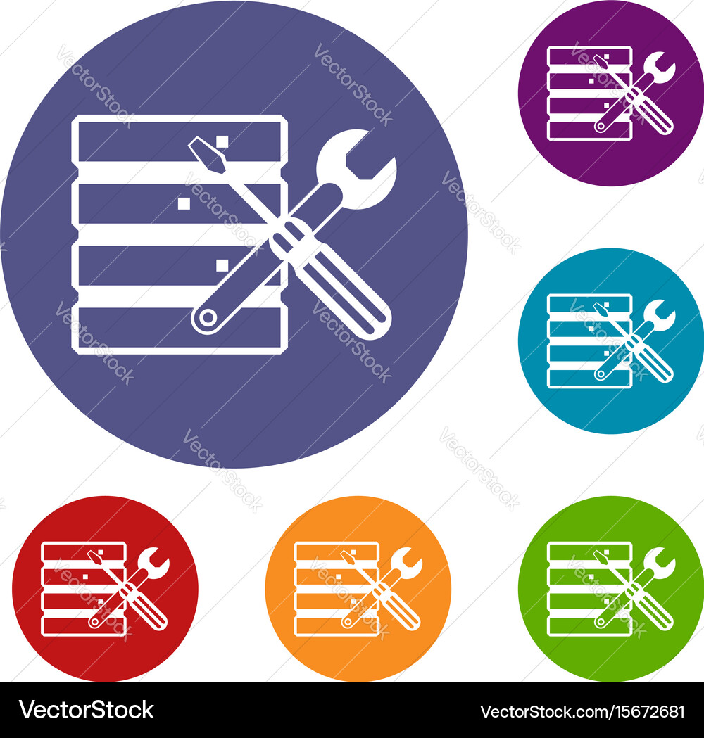 Database with screwdriverl and spanner icons set Vector Image