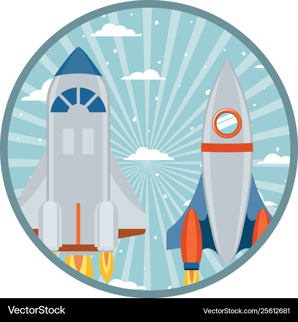 Frame with rocket taking off icon vector image
