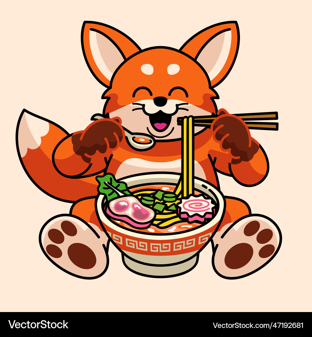 Fuchs niedlichen Maskottchen-Charakter essen Ramen Nudel Fuchs niedlichen Maskottchen-Charakter essen Ramen Nudel vektorbild