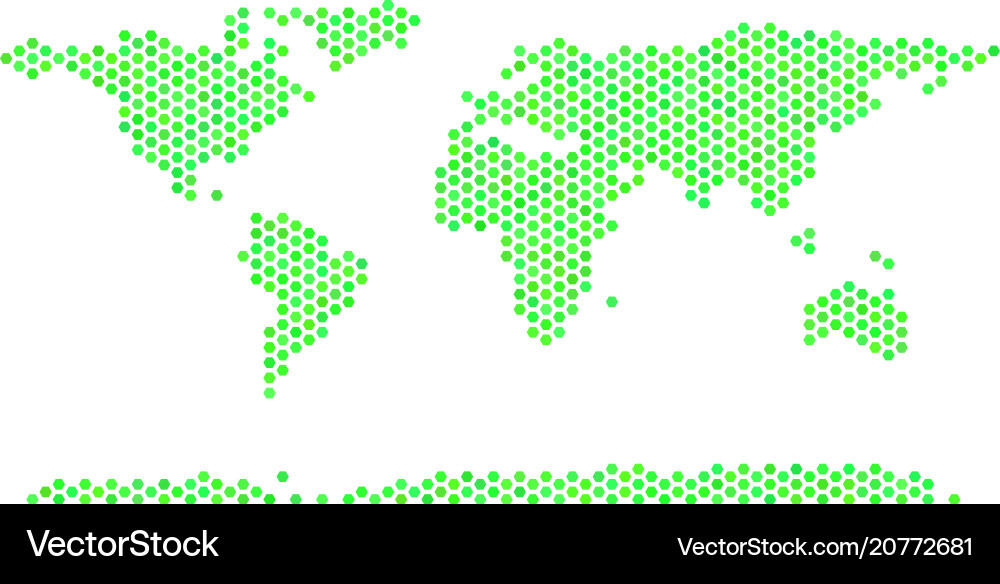 Green hexagon world continent map Green hexagon world continent map vector image