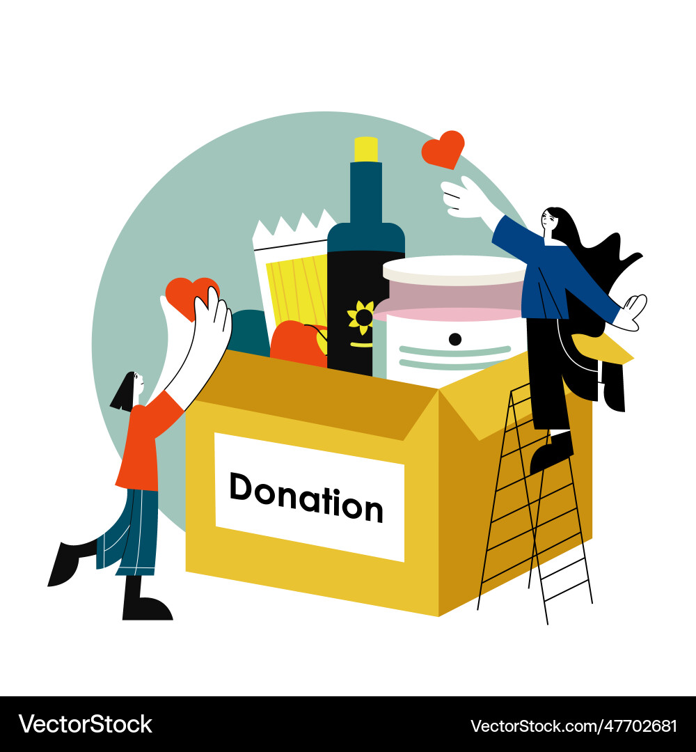 Ladies standing near big box and donating food Ladies standing near big box and donating food vector image