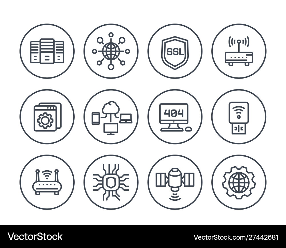 Server & Network Line Icons vector image