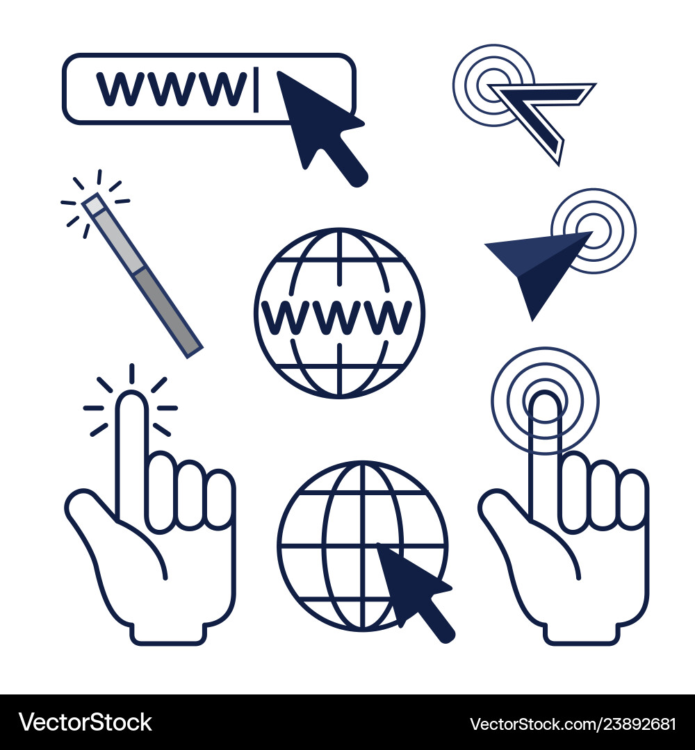 Set arrow mouse cursor and global connection Set arrow mouse cursor and global connection vector image