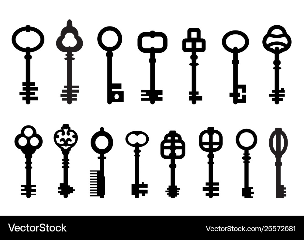 Set isolated graphical retro keys Set isolated graphical retro keys vector image