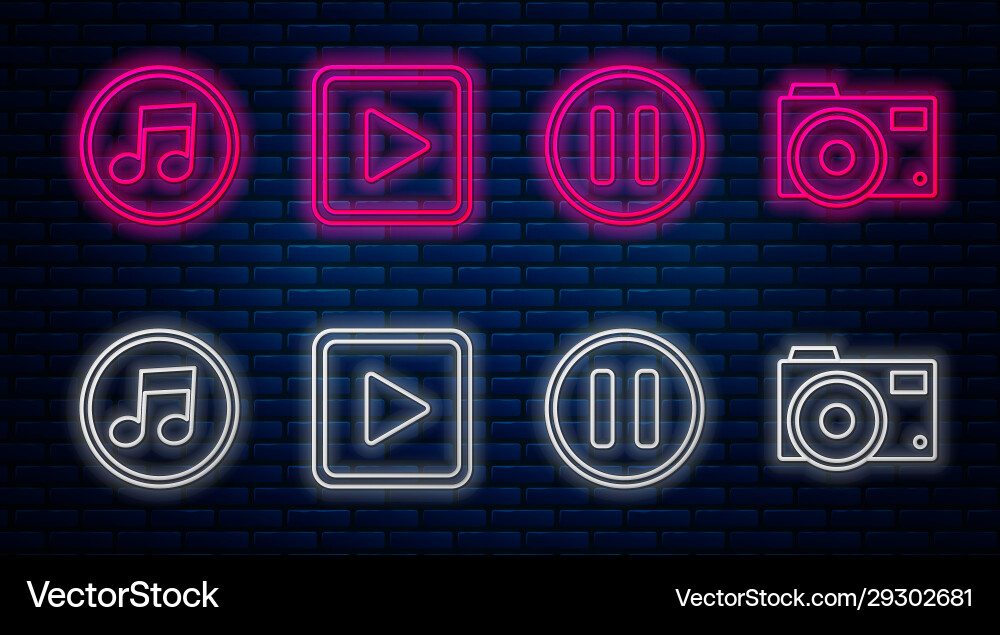 Set line play in square pause button music note vector image
