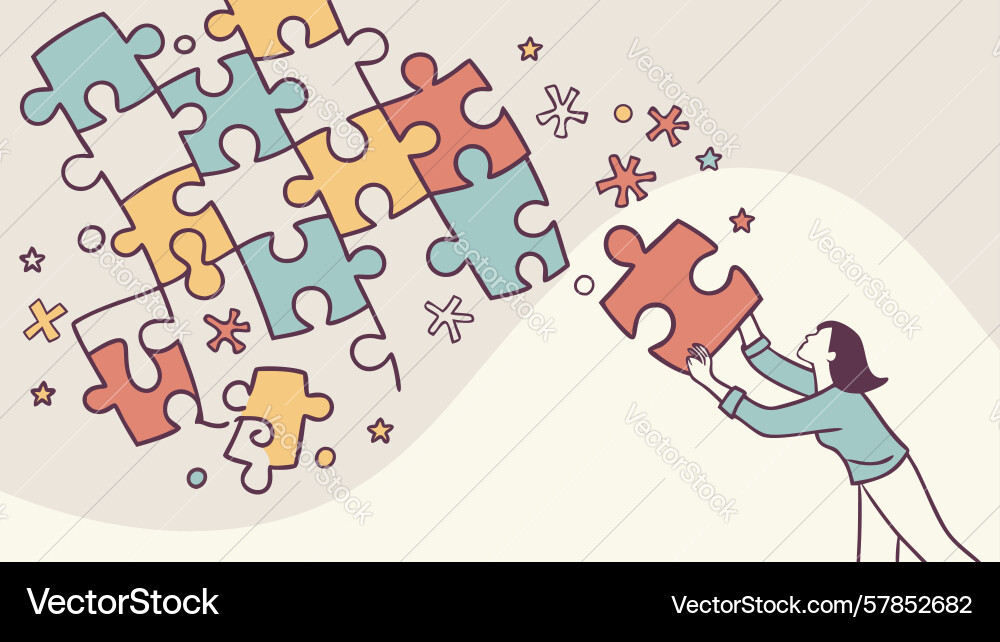 Adding puzzle piece collaboration solution Vector Image