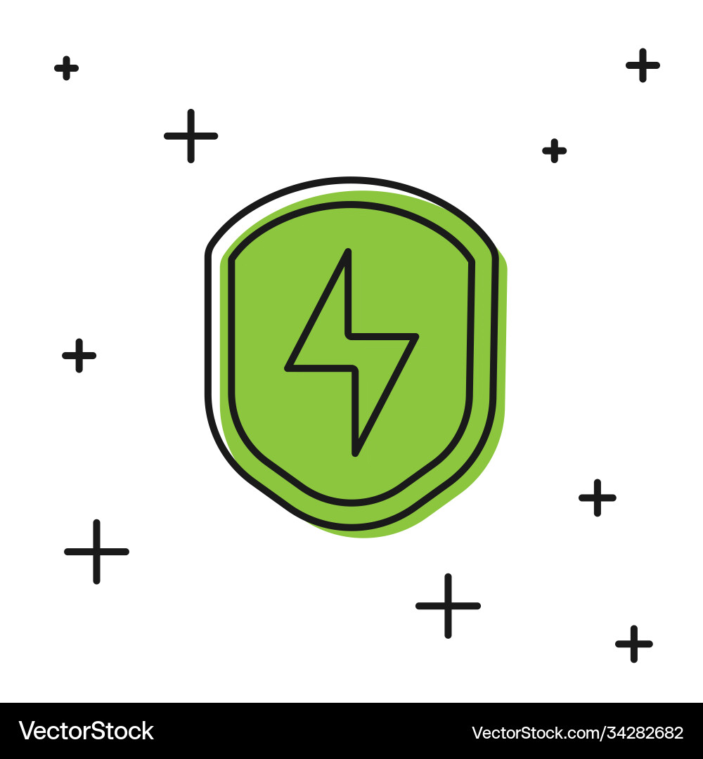 Black secure shield with lightning icon isolated Vector Image