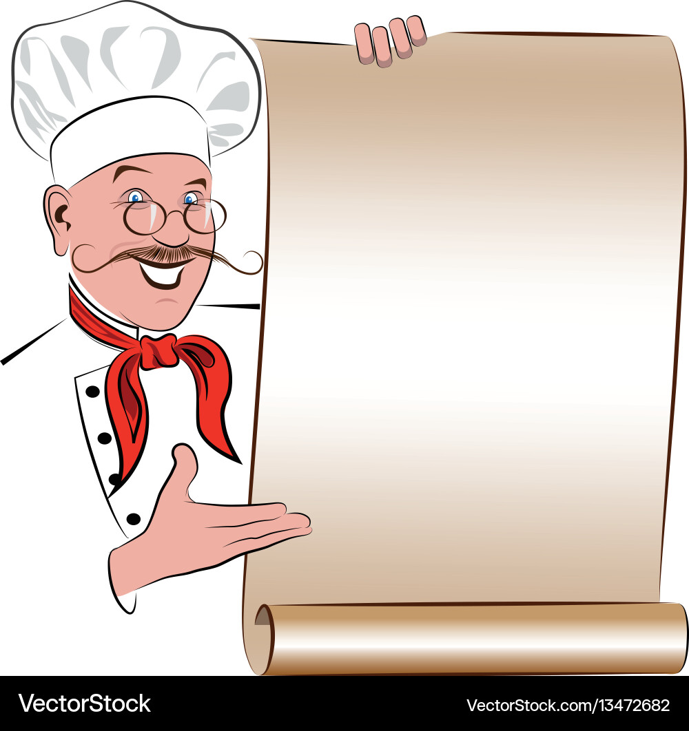 Blank menu with the image of a smiling chef vector image