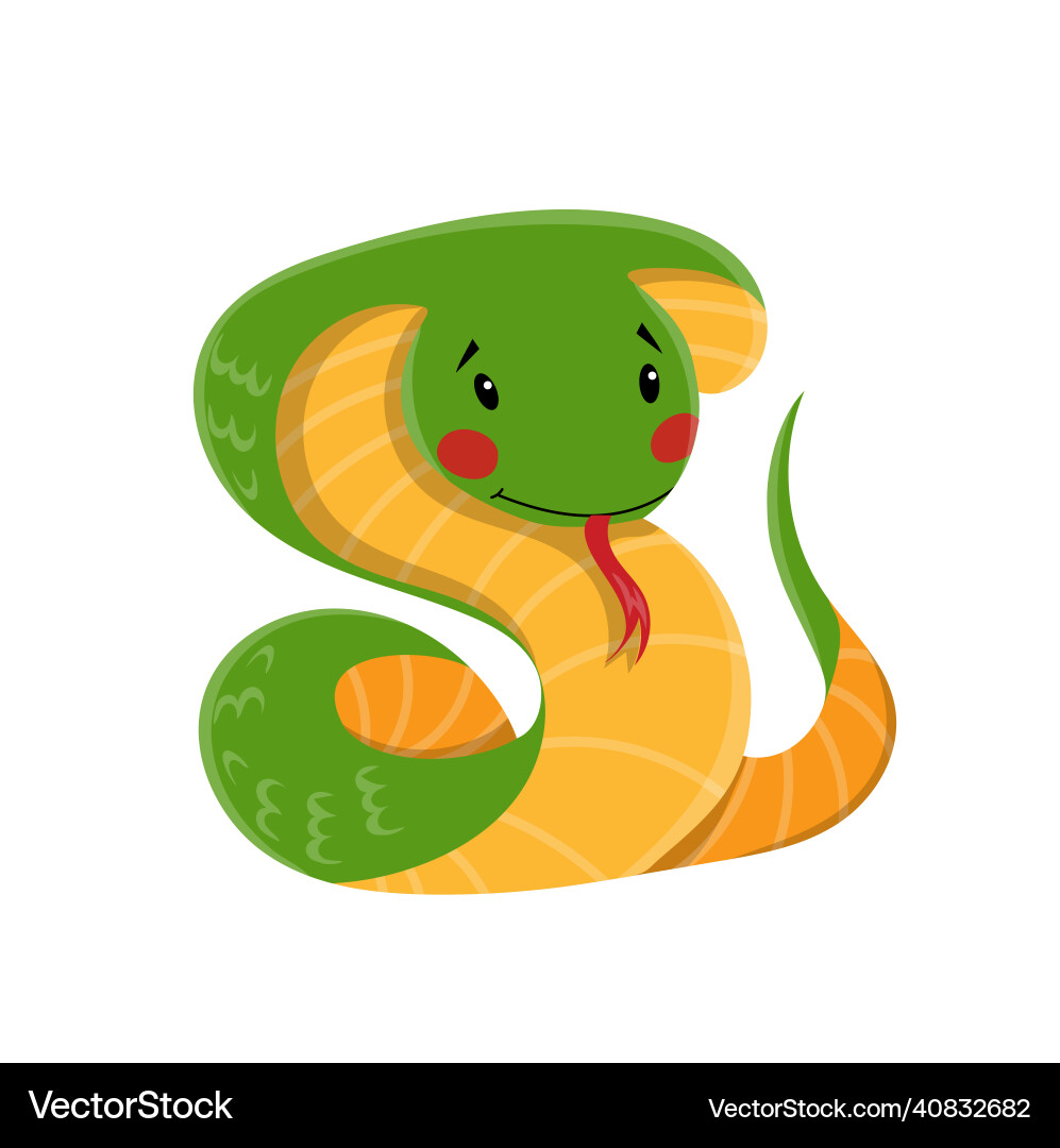 Cute green cobra snake with red tongue Cute green cobra snake with red tongue vector image