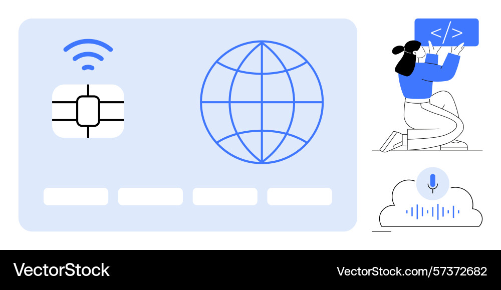 Digital payment card with a globe icon developer Digital payment card with a globe icon developer Vector Image