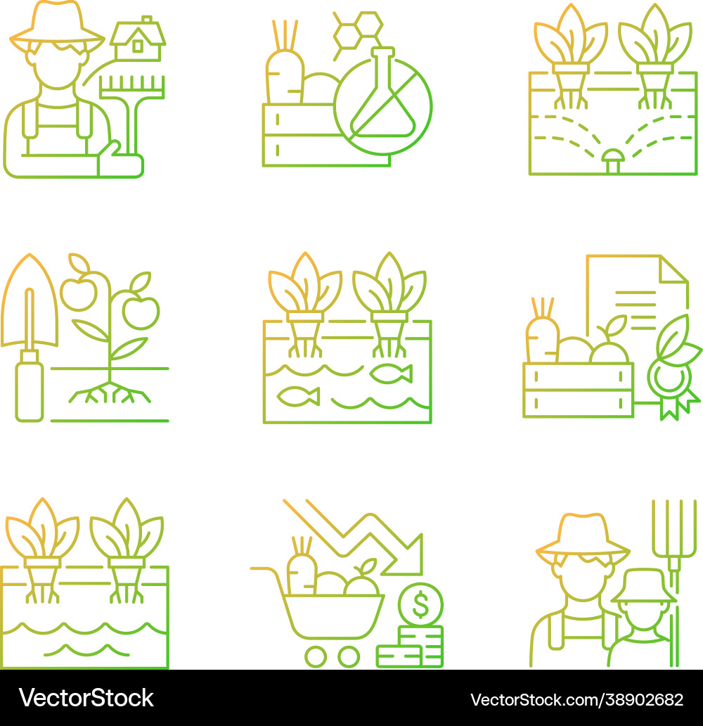 Farming gradient linear icons set Farming gradient linear icons set vector image