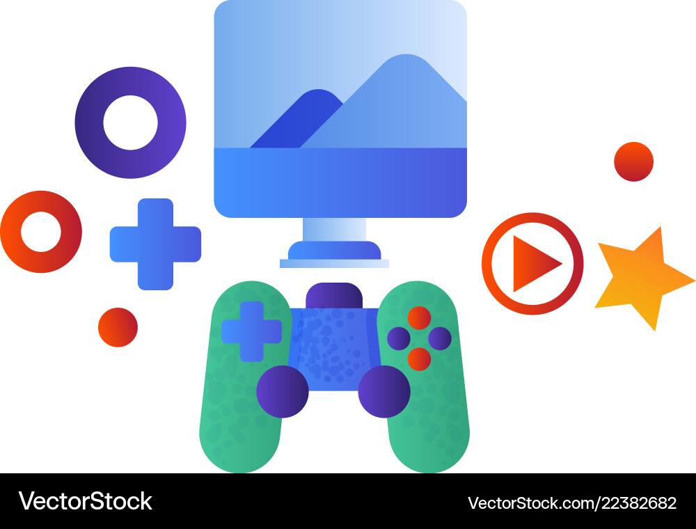 Gaming console computer screen and game Gaming console computer screen and game vector image