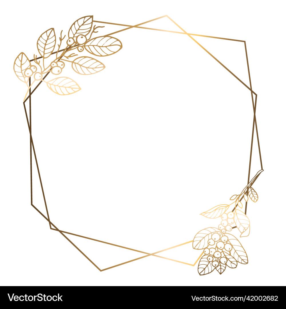 Golden square polygonal frame with branches Golden square polygonal frame with branches vector image