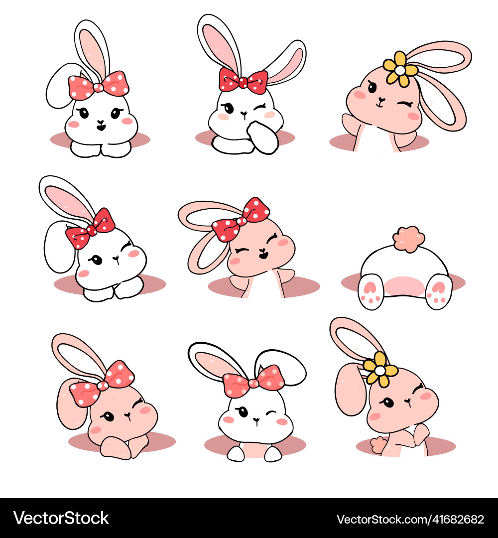 Group of cute playful white baby bunny rabbit Group of cute playful white baby bunny rabbit vector image