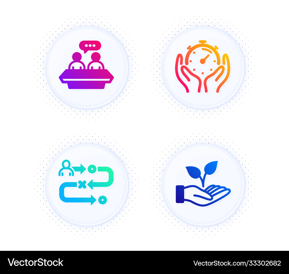 Journey path timer and employees talk icons set vector image