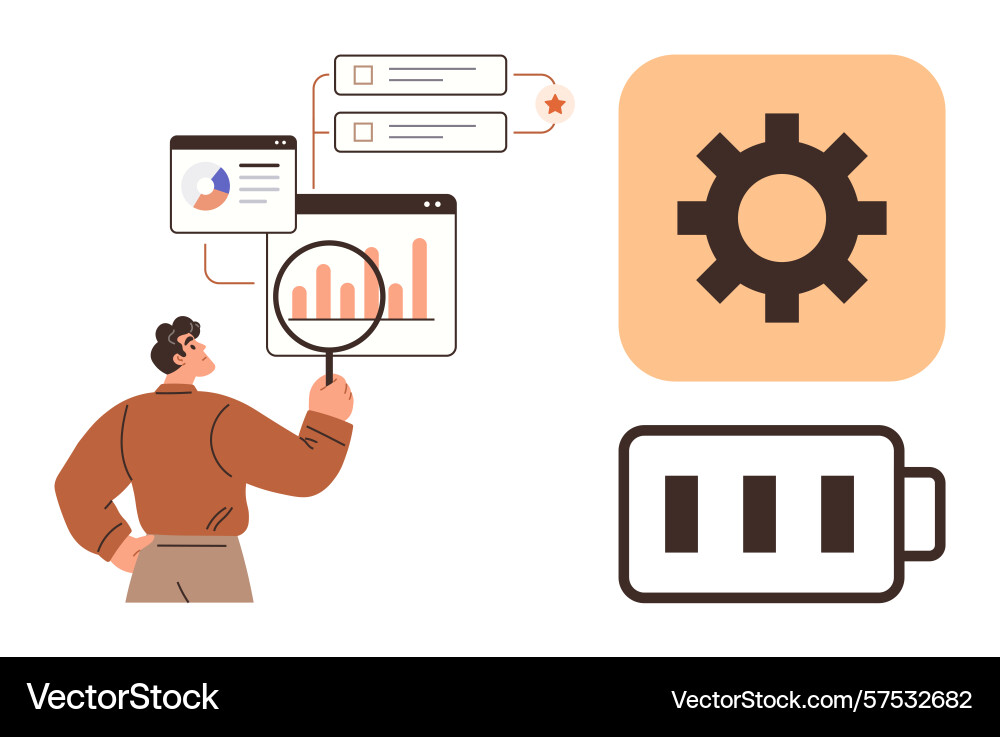 Man analyzing data with magnifying glass Man analyzing data with magnifying glass vector image