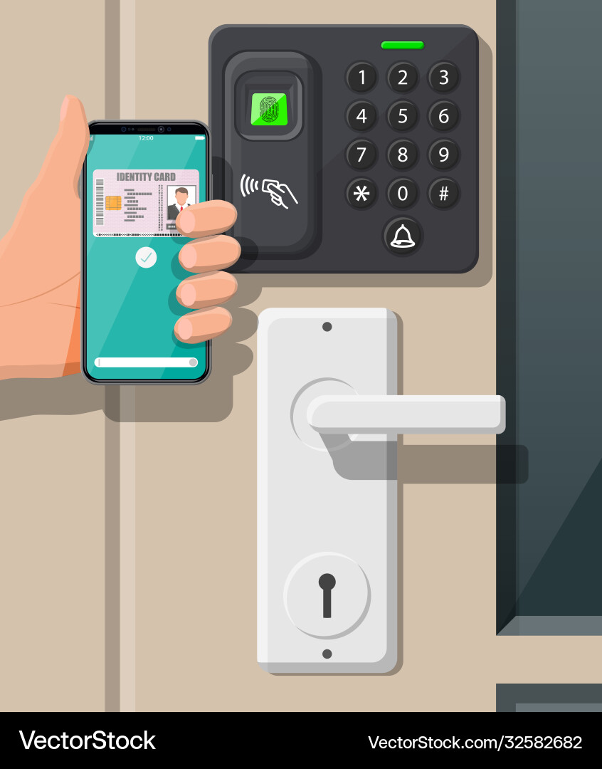 Password and fingerprint security device with hand Password and fingerprint security device with hand vector image